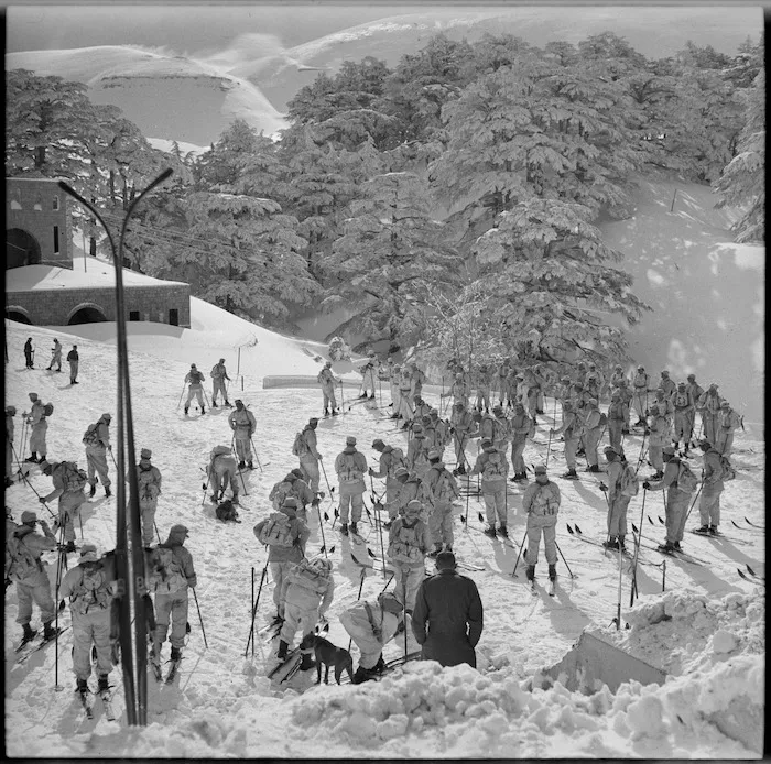 General view of Ninth Army Ski School before morning parade, Lebanon - Photograph taken by M D Elias