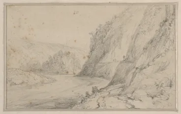 Image: [Swainson, William] 1789-1855 :Road round the second gorge, entering the upper valley of the Hutt. [1849?]