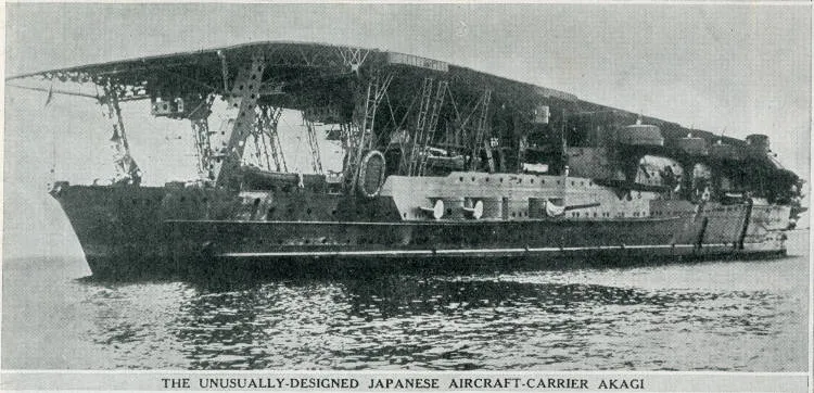 The unusually-designed Japanese aircraft-carrier Akagi