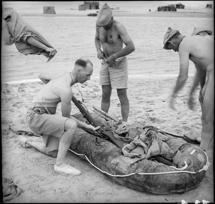 Stowing equipment in reconnaissance boat, Canal Zone