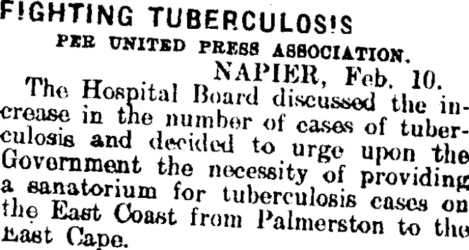 FIGHTING TUBERCULOSIS. (Mataura Ensign 10-2-1914)