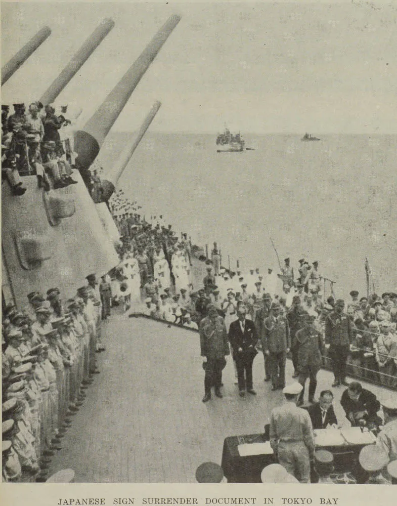 Japanese sign surrender document in Tokyo Bay