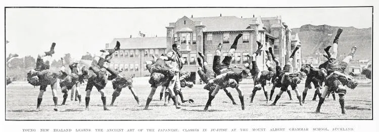 Young New Zealand Learns The Ancient Art of the Japanese: Classes In Ju-Jitsu at the Mount Albert Grammar School, Auckland