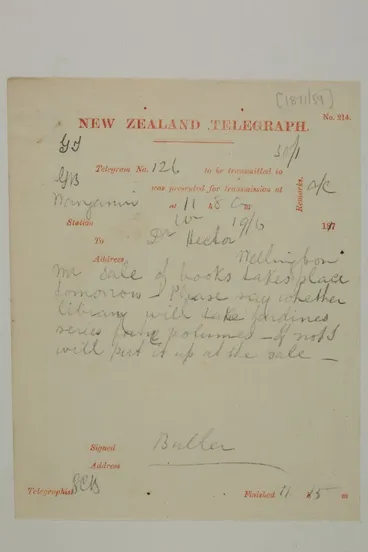 Image: Library sale - asking if Museum's Library will take Jardine's series of forty volumes, if not will put it up in the sale