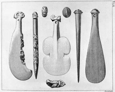 Image: Miller, Benjamin John Frederick, fl 1770s :[Bludgeons used as weapons by the New Zealanders and called patoo-patoos] / Record sculp. - [London, 1773]