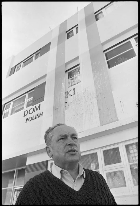 Joe Mendrum outside the Polish Association's community centre, Newtown, Wellington