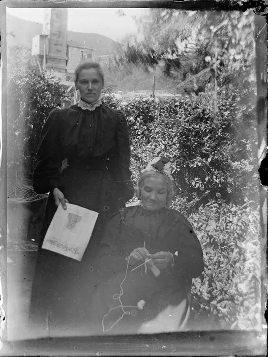 Cybele Ethel Kirk and Sarah Jane Kirk in garden