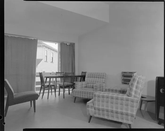 Dining room interior, Clifton Terrace flats, Wellington