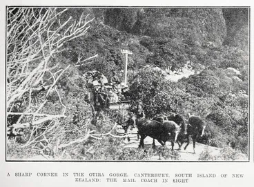 Image: A sharp corner in the Otira Gorge, Canterbury, South Island of New Zealand: the mail coach in sight
