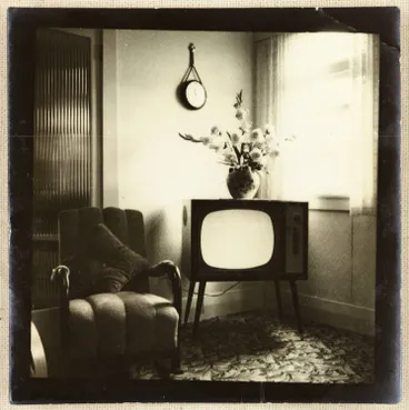 Image: A black and white television set