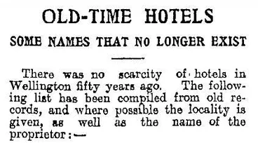 Image: OLD-TIME HOTELS (Evening Post, 8 Feb 1915).