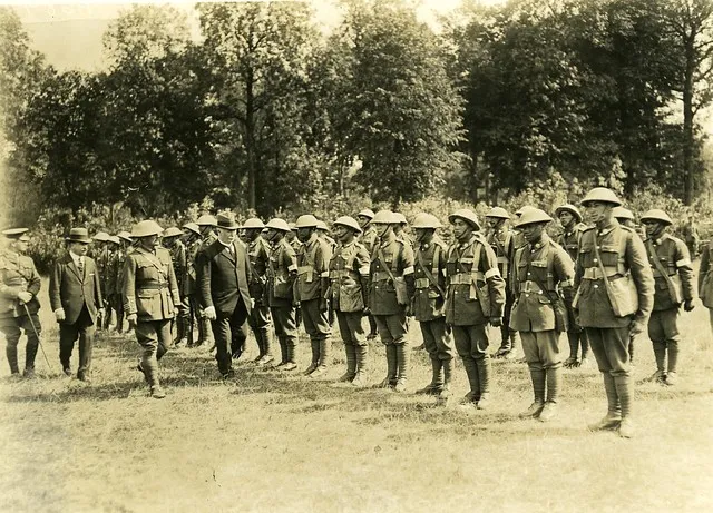Massey and Ward inspecting Pioneer Maori Battalion Soldiers