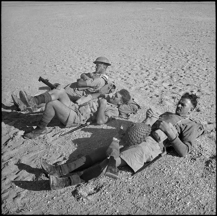 Infantry resting during exercise, Egypt - Photograph taken by M D Elias