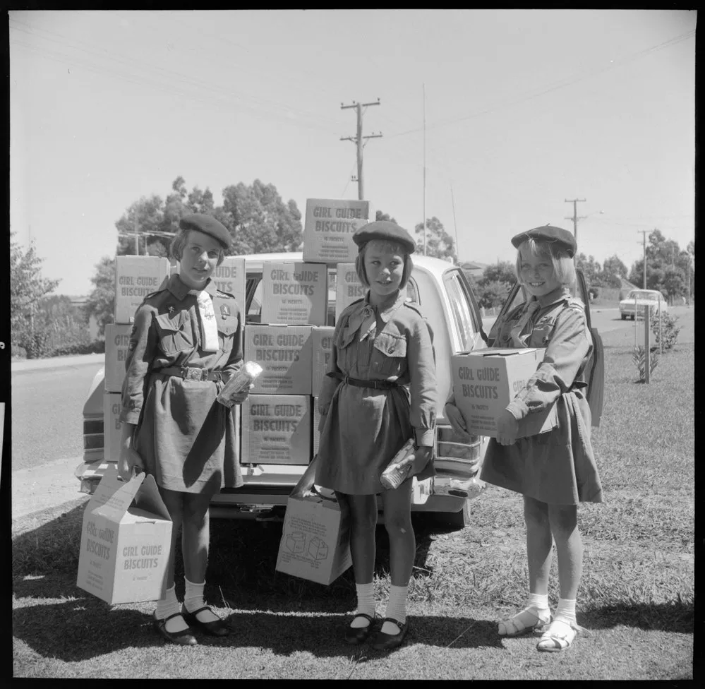 Girl Guides biscuits - Janice Beck, Patricia Collier and Diana Foster