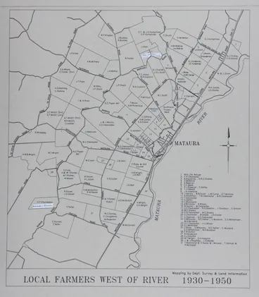 Image: Map of Mataura Farm Locations [Showing Farmers West of the River, 1930-1950]