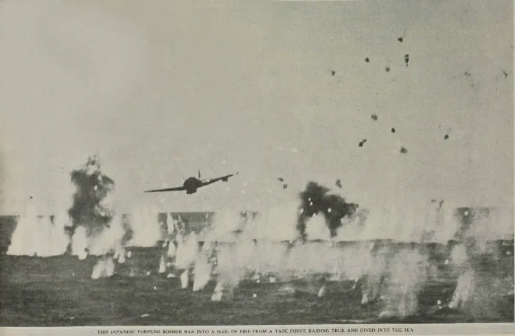 This Japanese torpedo bomber ran into a hail of fire from a task force raiding Truk and dived into the sea