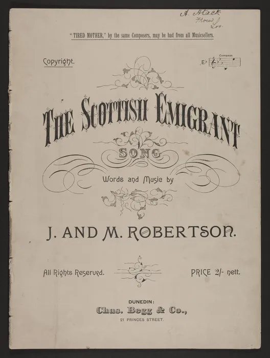 The Scottish emigrant : song / words and music by J. and M. Robertson.