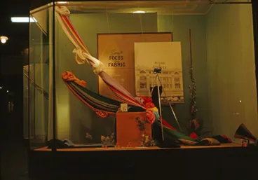 Image: Milne and Choyce window display of Spring fabrics