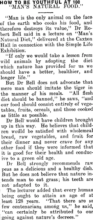 Image: HOW TO BE YOUTHFUL AT 100. (Mataura Ensign 16-6-1911)