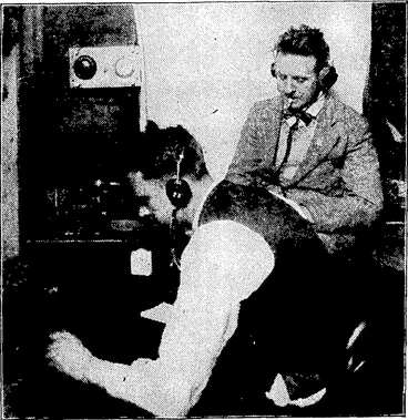 Image: The Wireless Room at Wigram Airdrome with the two operators at work. (Evening Post, 11 September 1928)