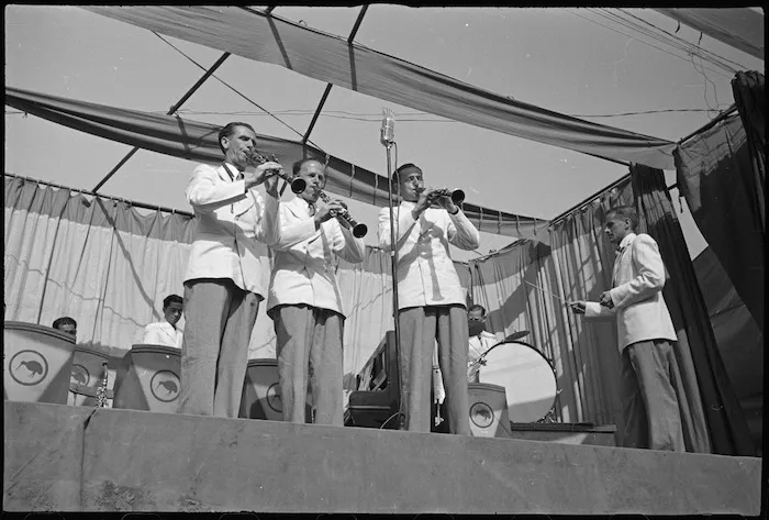 Trio of clarinetists playing at Kiwi Concert Party performance in the Volturno Valley - Photograph taken by George Kaye