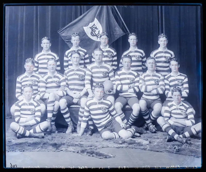 Glass Plate Negative: Christ's College, First Fifteen Rugby Team, 1913