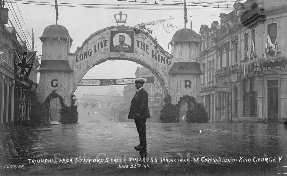 Triumphal Arch Stafford Street Timaru NZ. In honour of the Coronation of King George V, June 22nd 1911.