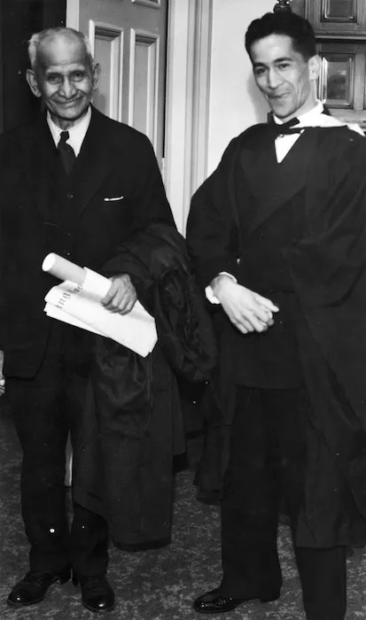 Sir Apirana Ngata, and his son Henare Kohere Ngata, at their Victoria University graduation ceremony