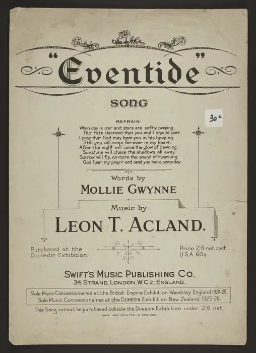 Eventide : song / words by Mollie Gwynne ; music by Leon T. Acland.