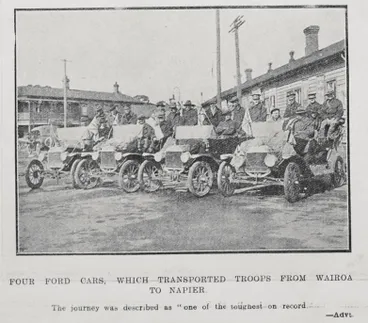 Image: Four Ford cars, which transported troops from Wairoa to Napier