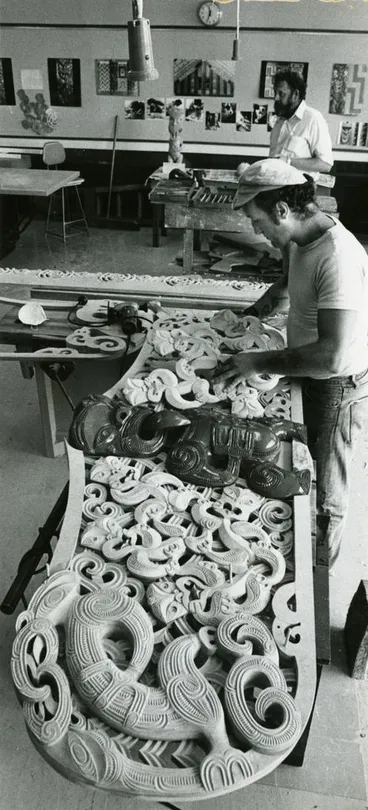 Image: Carving for Palmerston North Teachers' College Marae "Te Kupenga o Te Matauranga"