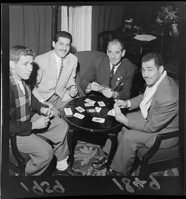 Image: Costa Rican Soccer players playing cards at their hotel