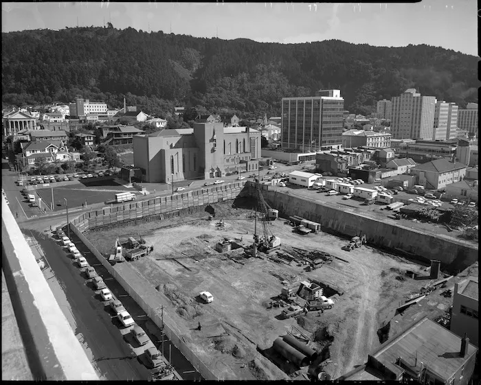 Photograph of excavation for National Library building