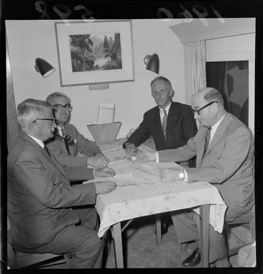 Image: Mr Moohan, Mr Sagland, Mr Gandell and C Clarke on Ministerial train that set a new record, from Wellington to Auckland