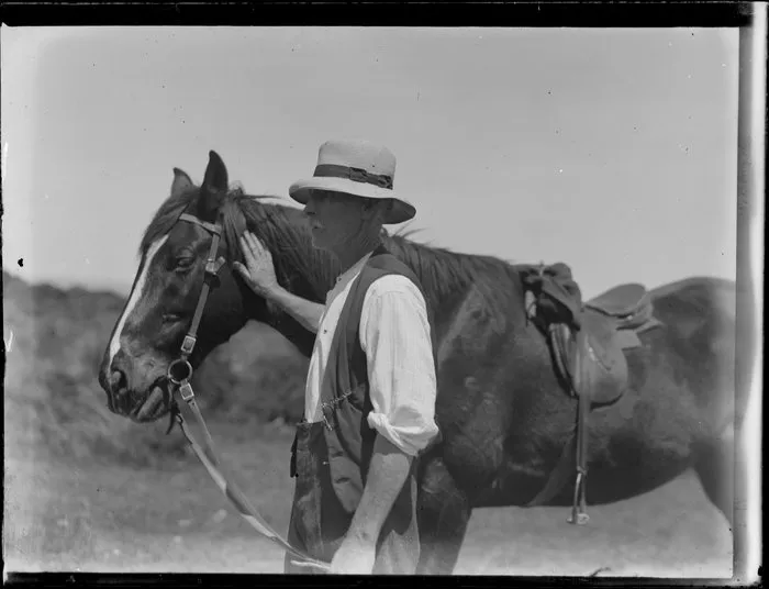 Unidentified drover with his horse, location unknown