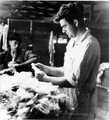 Image: Two workers woolclassing at Brancepeth Station