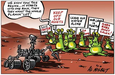 Image: Nisbet, Alastair, 1958- :"We know how this begins... it starts with one rock, then they want the whole flamin' lot!" ... 12 August 2012