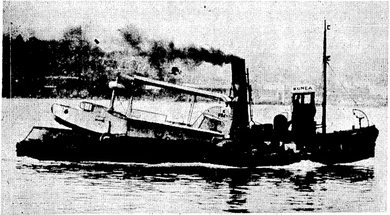 Chiang Kai-shek; Prime Minister and Generalissimv, ■ and,his wife. General' Chiang Kai-shek has'for some years; been- the dominant figure, in China, and in the present• struggle with Japan: he' and-his country stand at,the crisis of, their fate. He is ably ■ supported .in public affairs by his wife, who is the youngest of the three famous Soong sisters. " The eldest is the widow of: Dr. Sun ■ Yat-Sen,t the' ''. v,.. . founder of modern Chinese republicanism* – ■ , . ■ • , . . . ' ■ | ...'., . . "Evening Post" Photo. The-amphibian from-'H.M.S. Leanderj which -while 'landing on\Wellington'Harbour,, is seen •on.the tug Kumea on its .waytt6:thetfobsonville Air Base for reconditioning. (Evening Post, 29 November 1937)