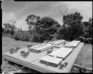 Image: Architectural concept model of the proposed stage two build of the Forest Research Institute, Rotorua