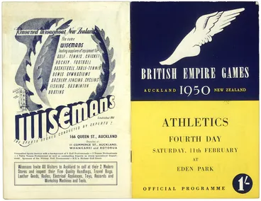 Image: British Empire Games, Auckland, New Zealand, 1950 :Athletics, fourth day. Saturday, 11th February at Eden Park. Official programme. 1950. [Back and front covers].