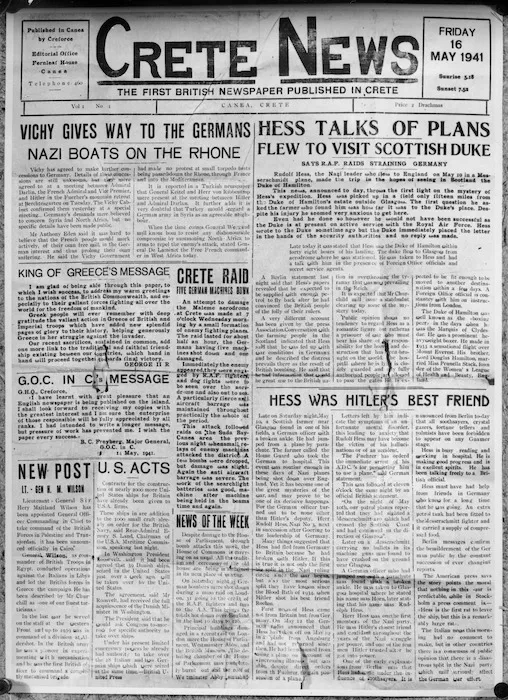 Front cover of first issue of Crete news