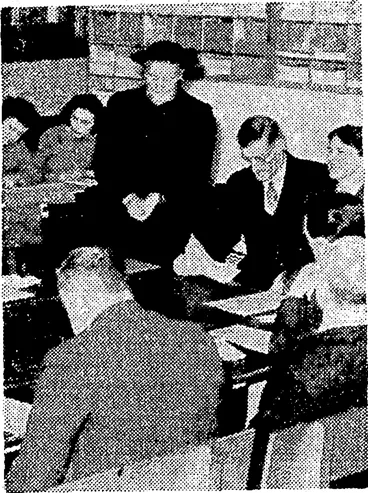 Image: Mrs. Fraser, ivlfe of the Prime Minister, declaring open a conference on posi-war education, which started this morning at the Correspondence School, formerly the old Terrace School, -Clifton Terrace. (Evening Post, 20 July 1943)