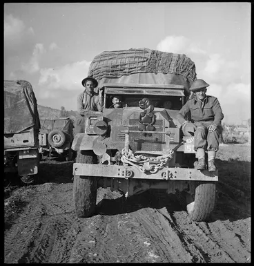 Image: New Zealand truck after crossing Sangro River, Italy - Photograph taken by George Kaye