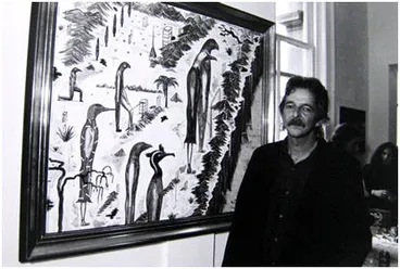 Image: Bill Hammond with Wallace Arts Trust Paramount Award winning painting 'Watching for Buller', 1994