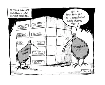 Image: Lynch, James Robert, 1947- :'Petition against homosexual law reform presented...' 30 September 1985