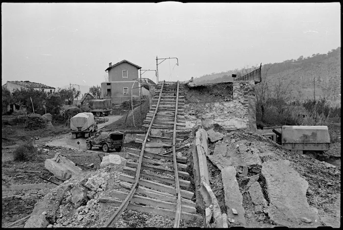 NZ transport using a deviation near the Italian front, World War II - Photograph taken by George Kaye