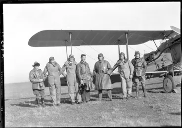 Image: Arrival of the Southern Cross at Christchurch. Crew posed with the plane