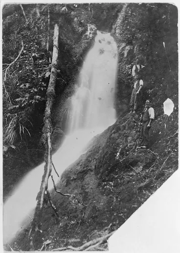 Image: Waterfall and survey party - Photograph taken by Bob Whiteman