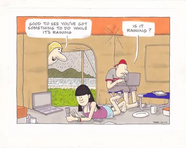 Image: Clark, Laurence, 1949- :'Good to see you've got something to do while it's raining'. 14 January 2012