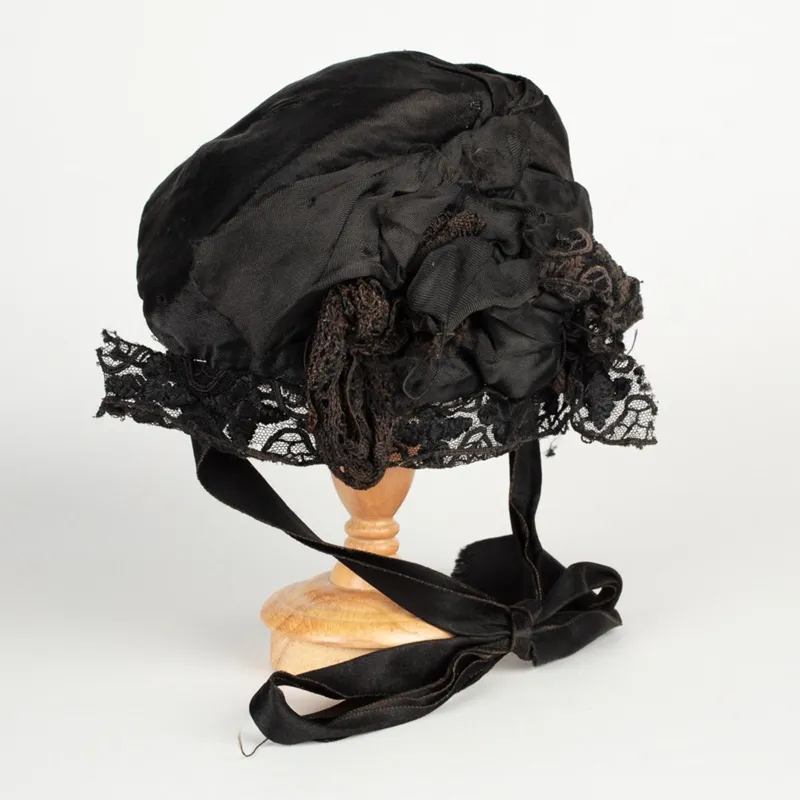 Bonnet, Black Victorian-style Bonnet on Navy Blue Base